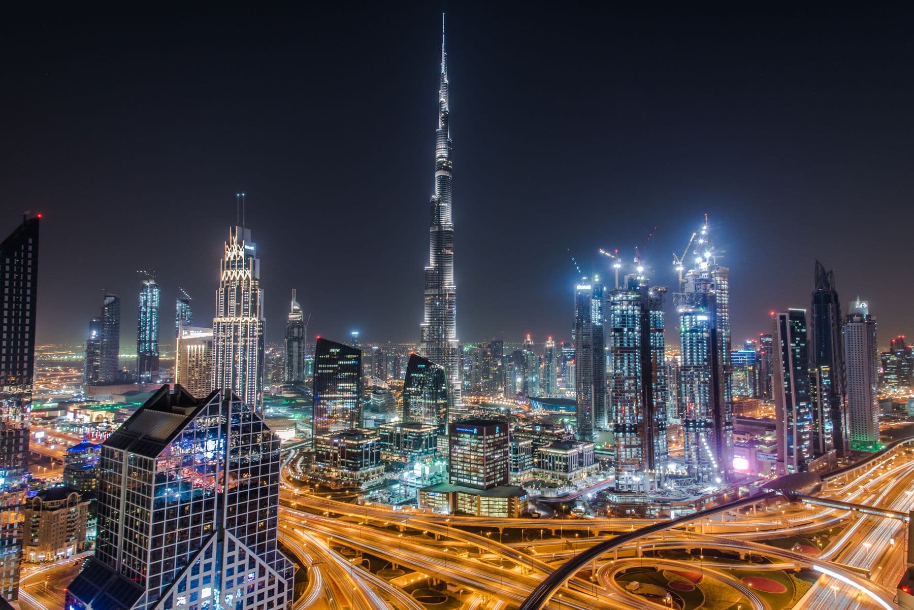 Dubai Downtown skyline at night